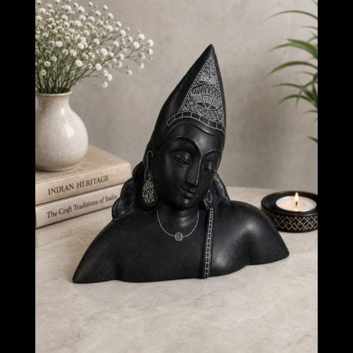 Elegant Bidri Pure Silver Wire Inlay Ajanta Statue – 12 Inch thumbnail 2