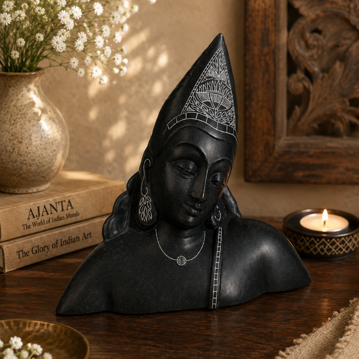 Elegant Bidri Pure Silver Wire Inlay Ajanta Statue – 12 Inch thumbnail 3