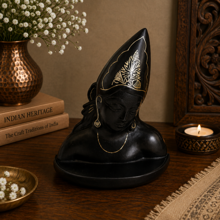 Handcrafted Bidri Pure Silver Wire Inlay Ajanta Statue – 4 Inch thumbnail 3
