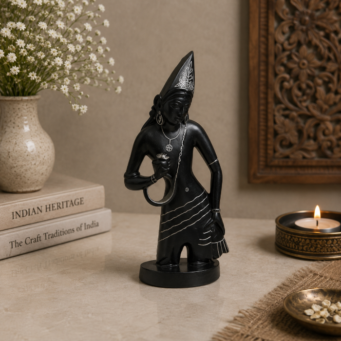 Heritage Bidri Pure Silver Wire Inlay Ajanta Statue – 10 Inch thumbnail 3