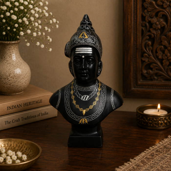 Handcrafted Bidri Pure Silver Wire & Sheet Inlay Lord Basavanna Bust – 9 Inch thumbnail 2