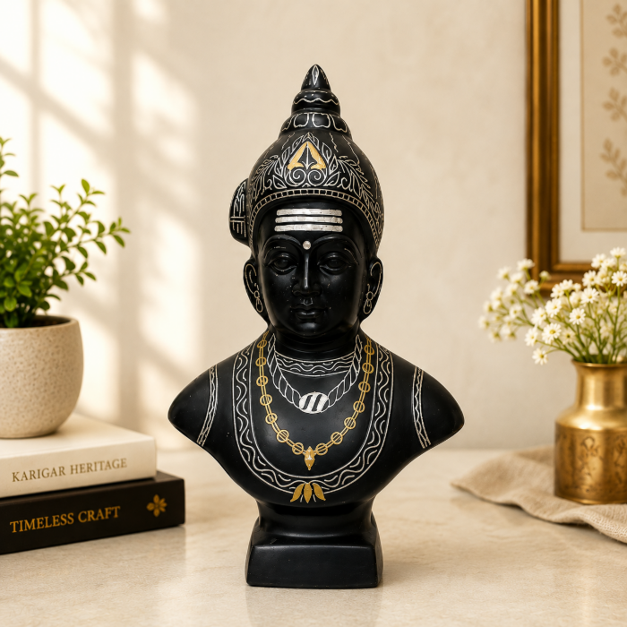 Handcrafted Bidri Pure Silver Wire & Sheet Inlay Lord Basavanna Bust – 9 Inch thumbnail 3