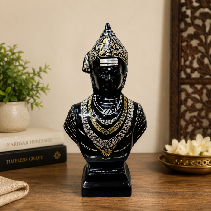 Handcrafted Bidri Pure Silver Wire & Sheet Inlay Lord Basavanna Bust – 12 Inch thumbnail 2