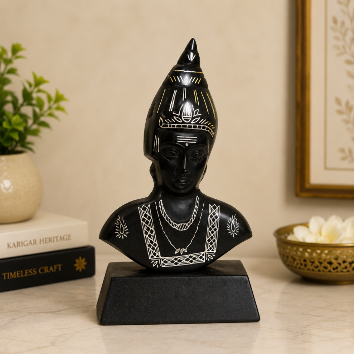 Handcrafted Bidri Pure Silver Wire Inlay Basaveshwara Showpiece – 5 Inch thumbnail 2
