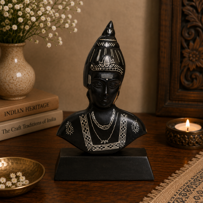 Handcrafted Bidri Pure Silver Wire Inlay Basaveshwara Showpiece – 5 Inch thumbnail 3