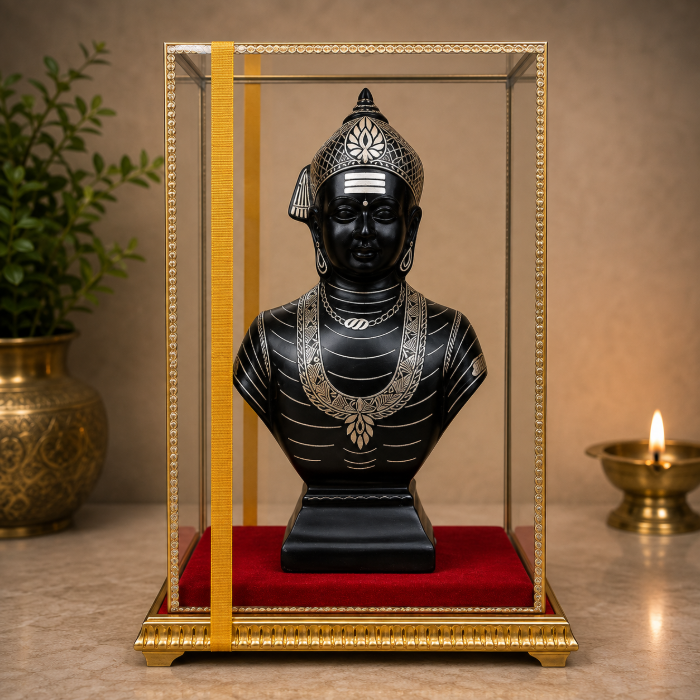 Handcrafted Bidri Lord Basavanna Bust with Pure Silver Wire & Sheet Inlay – 6 Inches thumbnail 3