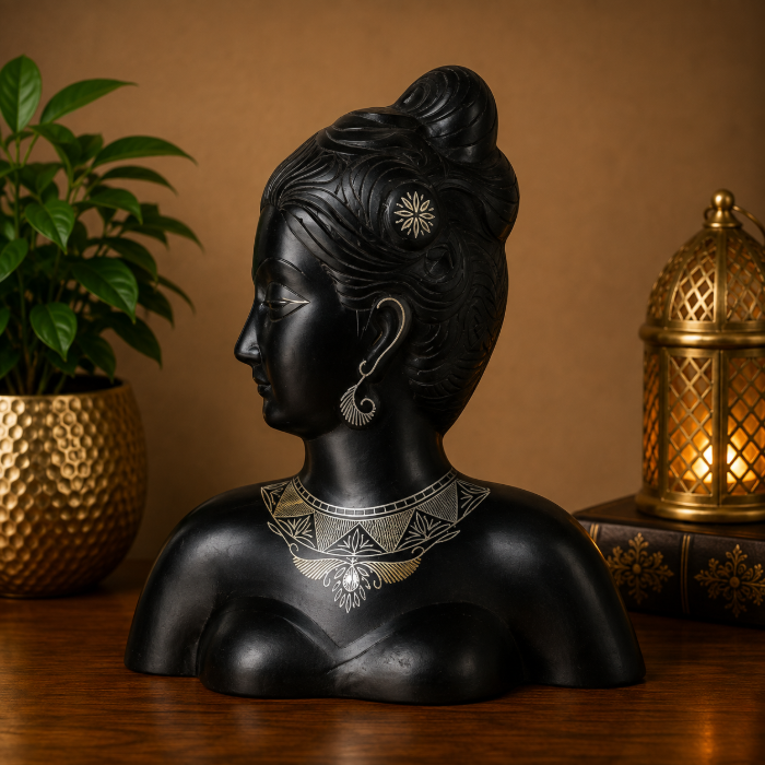 Handcrafted Bidri Mohini Sculpture with Pure Silver Wire Inlay – 10 Inches thumbnail 2