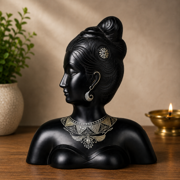 Handcrafted Bidri Mohini Sculpture with Pure Silver Wire Inlay – 10 Inches thumbnail 3