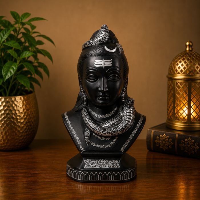 Handcrafted Bidri Buddha Statue with Pure Silver Wire Inlay – 7 Inches thumbnail 2