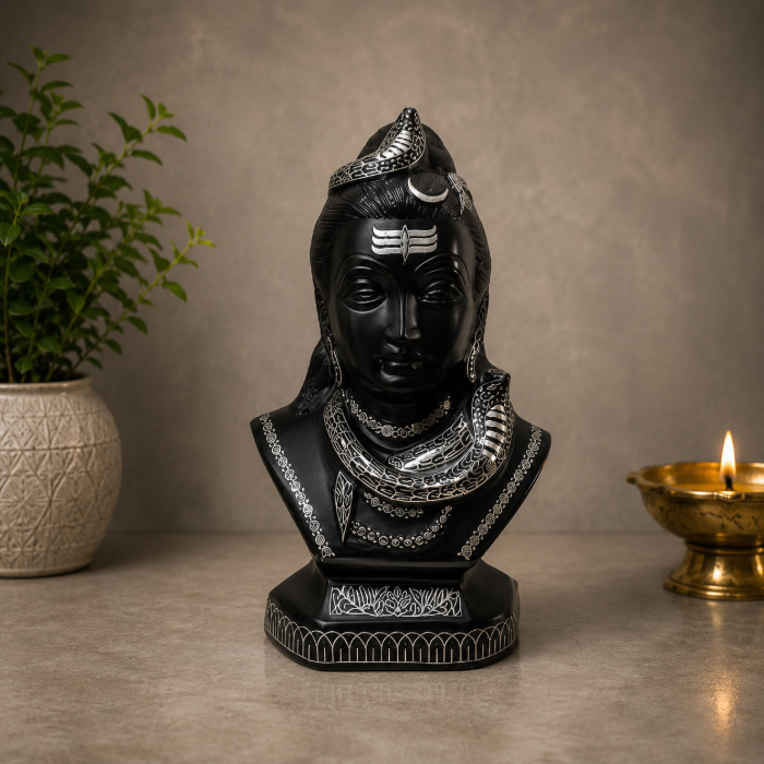 Handcrafted Bidri Buddha Statue with Pure Silver Wire Inlay – 7 Inches thumbnail 3