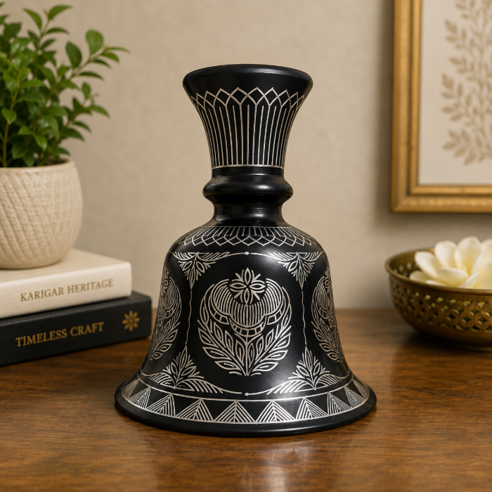 Handcrafted Bidri Pure Silver Sheet Inlay Hookah Base & Candle Stand – 6 Inch thumbnail 3