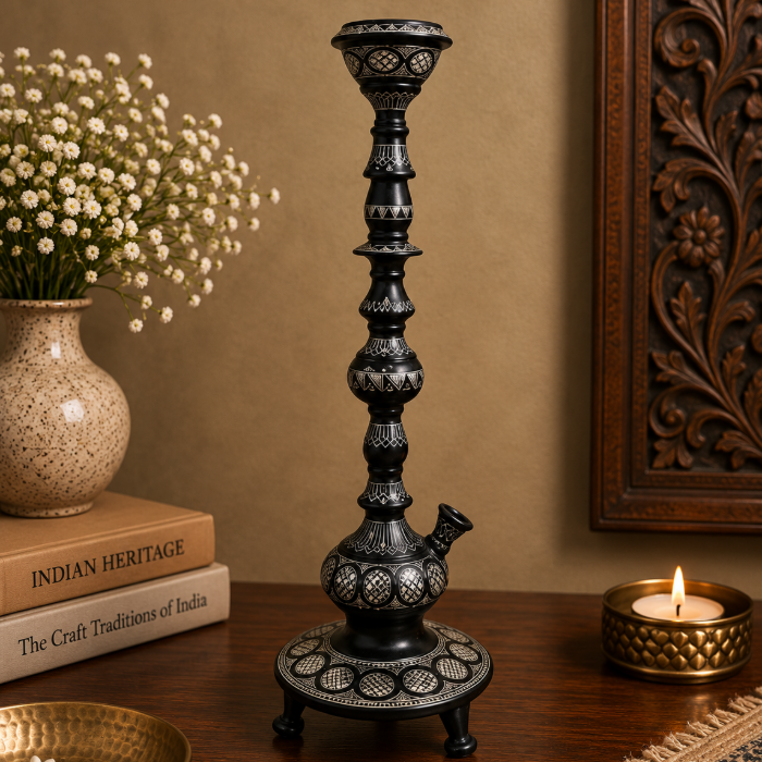 Royal Bidri Pure Silver Star Inlay Hookah – 20 Inch thumbnail 2