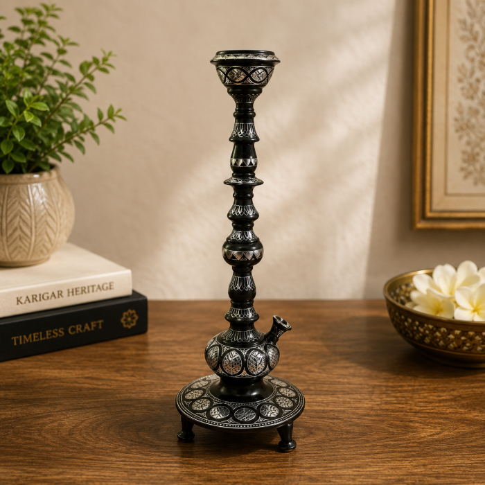 Royal Bidri Pure Silver Star Inlay Hookah – 20 Inch thumbnail 3