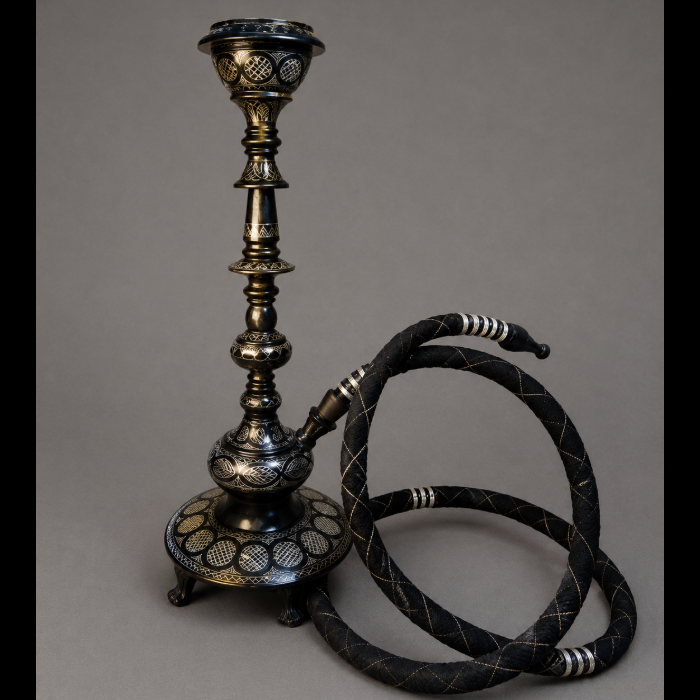 Heritage Bidri Pure Silver Star Inlay Hookah – 20 Inch