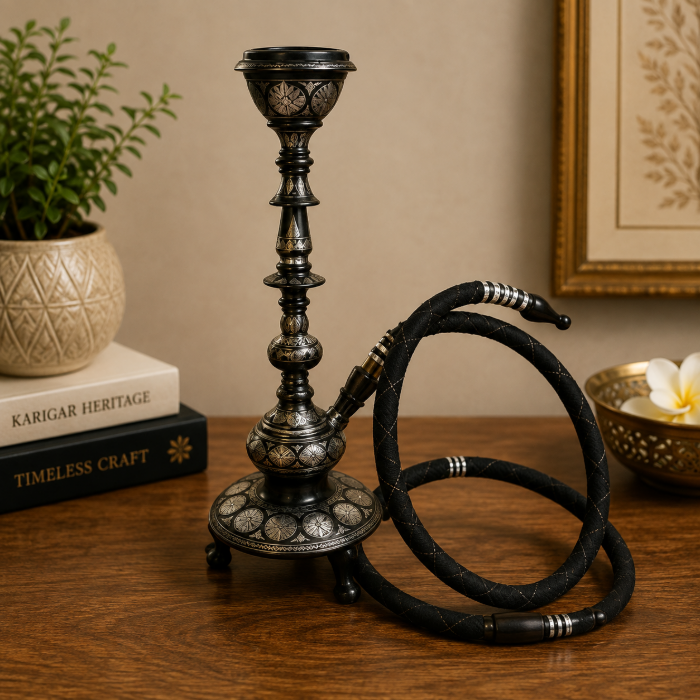 Heritage Bidri Pure Silver Star Inlay Hookah – 20 Inch thumbnail 3