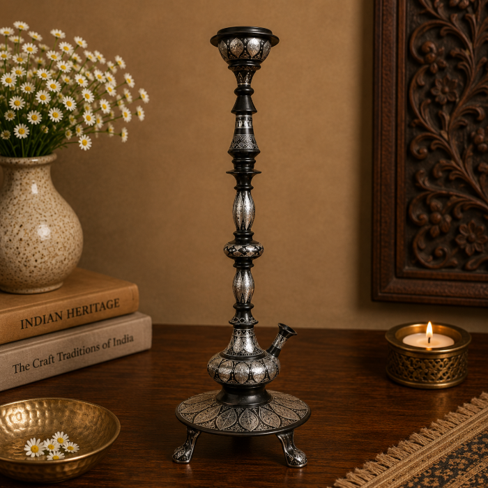 Royal Bidri Pure Silver Star & Wire Inlay Hookah – 29 Inch thumbnail 2