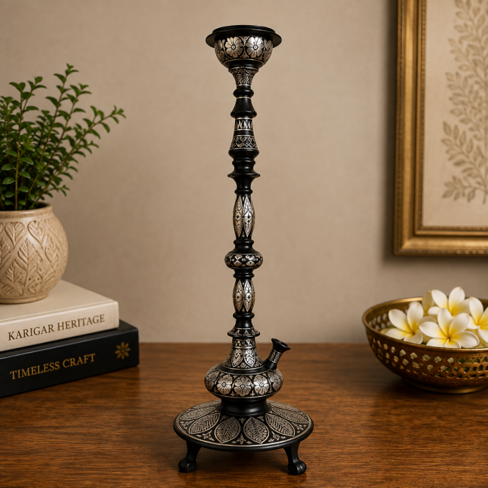 Royal Bidri Pure Silver Star & Wire Inlay Hookah – 29 Inch thumbnail 3