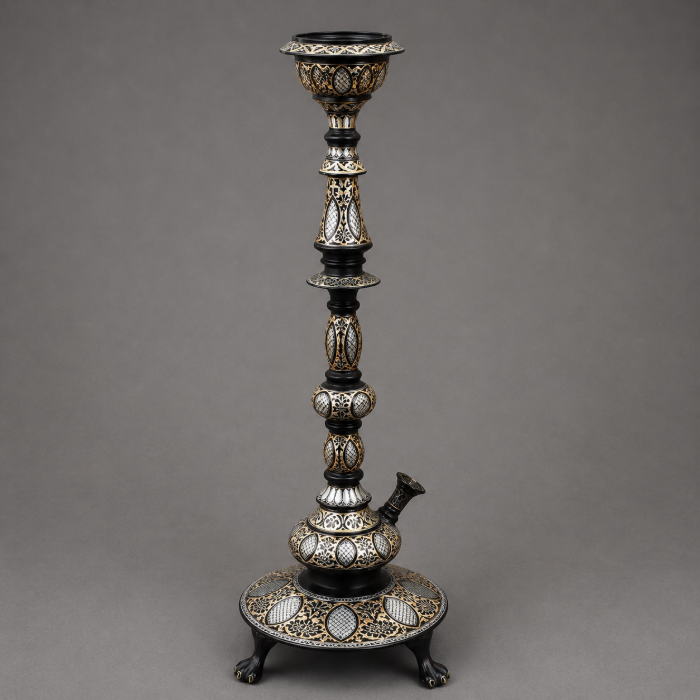 Grand Bidri Pure Silver & Brass Sheet Star Inlay Hookah – 29 Inch