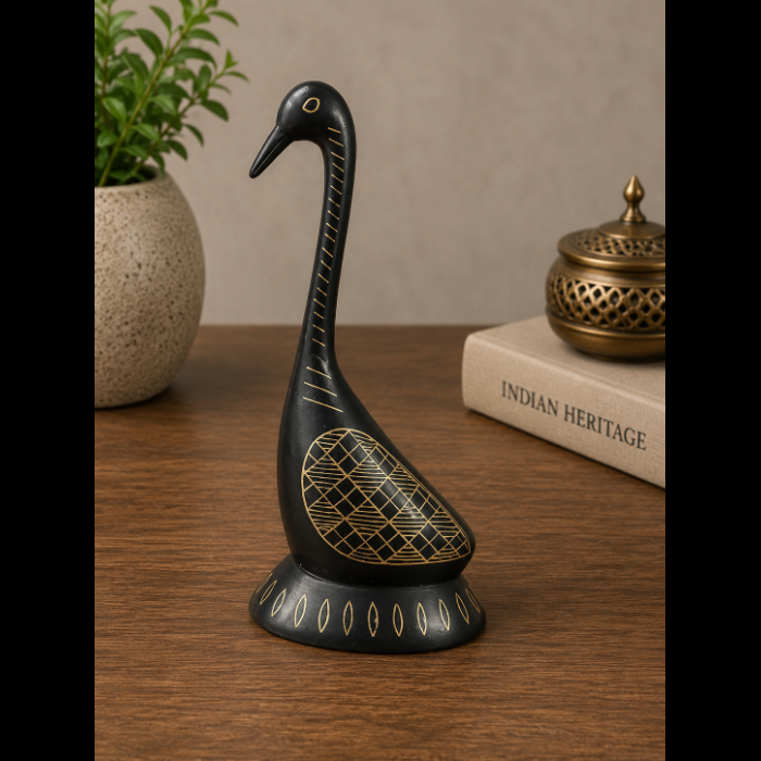 Elegant Bidri Pure Silver Sheet Inlay Swan Paperweight thumbnail 2