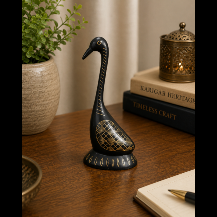 Elegant Bidri Pure Silver Sheet Inlay Swan Paperweight thumbnail 3