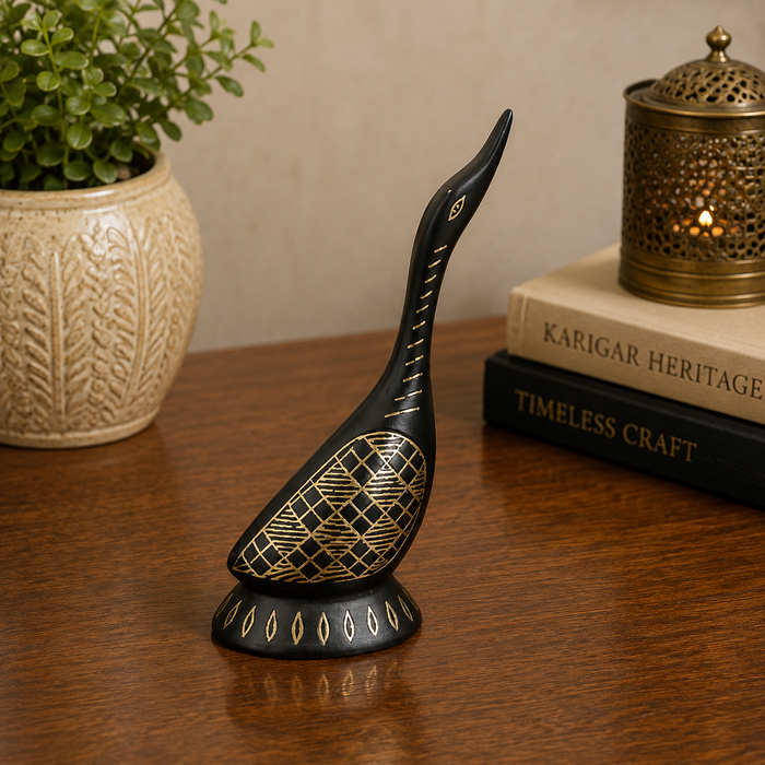 Elegant Bidri Pure Silver Sheet Inlay Swan Paperweight thumbnail 2