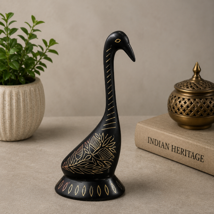Elegant Bidri Pure Silver Sheet Inlay Swan Paperweight thumbnail 3