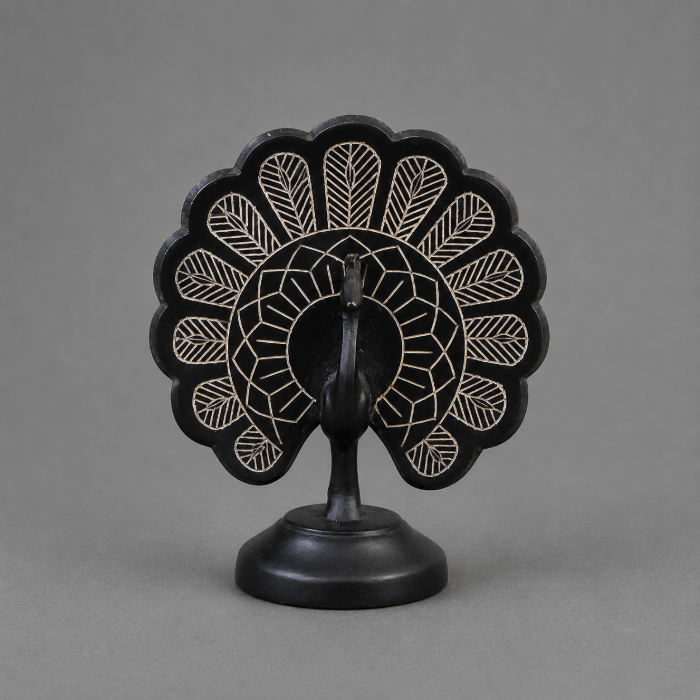 Handcrafted Bidri Pure Silver Wire Inlay Unique Peacock Showpiece – 3 Inch