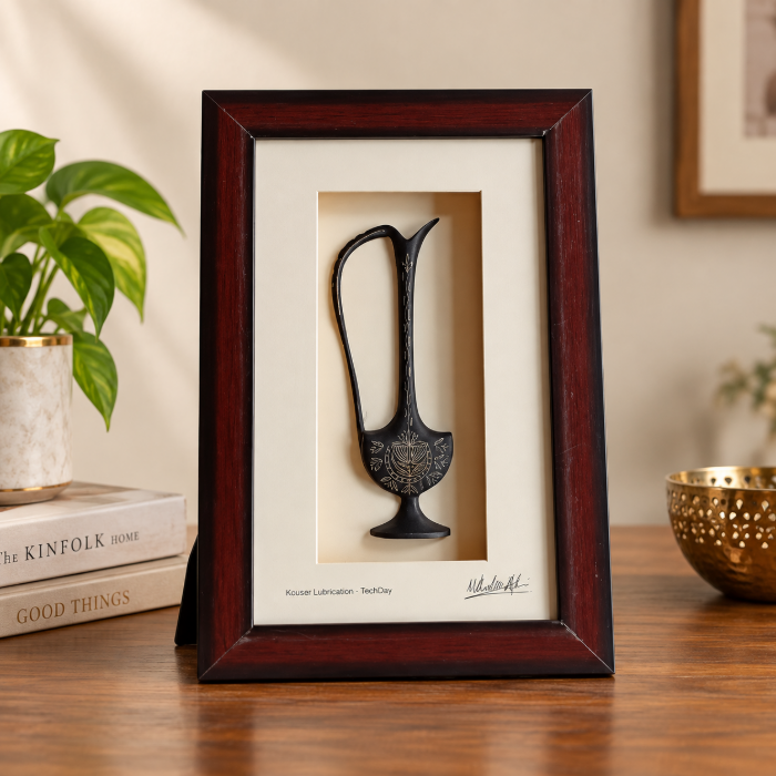 Handcrafted Bidri Qamraqi Jug Wall Hanging Frame with Pure Silver Inlay – 12 Inch thumbnail 2