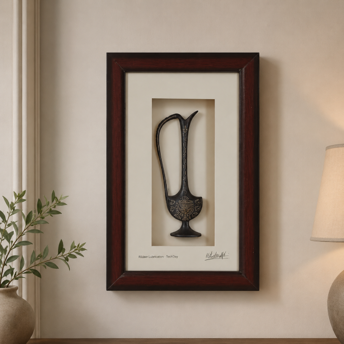 Handcrafted Bidri Qamraqi Jug Wall Hanging Frame with Pure Silver Inlay – 12 Inch thumbnail 3