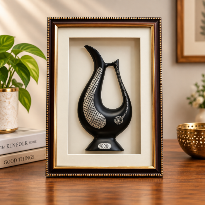 Handcrafted Bidri Jug Vase Wall Hanging Frame with Pure Silver Star Inlay – 12 Inch thumbnail 2