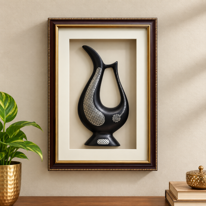 Handcrafted Bidri Jug Vase Wall Hanging Frame with Pure Silver Star Inlay – 12 Inch thumbnail 3
