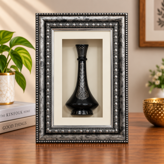 Handcrafted Bidri Shanahi Vase Wall Hanging with Pure Silver Wirework – 10 Inch thumbnail 2