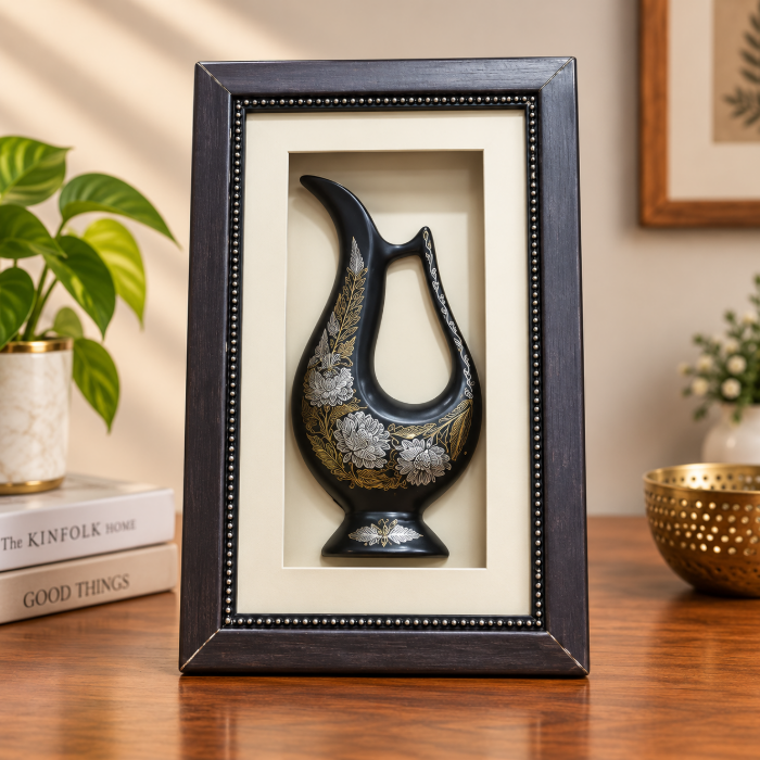 Handcrafted Bidri Jug Vase Wall Hanging with Pure Silver & Brass Wirework – 10 Inch thumbnail 2