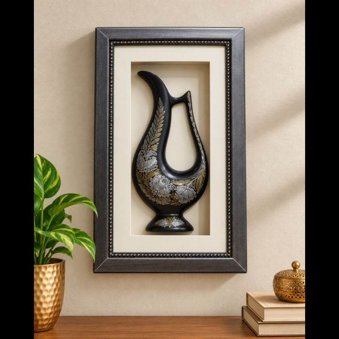 Handcrafted Bidri Jug Vase Wall Hanging with Pure Silver & Brass Wirework – 10 Inch thumbnail 3