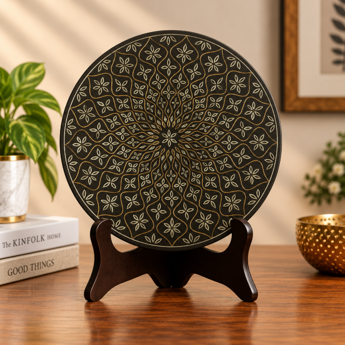 Handcrafted Bidri Decorative Plate with Pure Silver & Copper Wirework – 6 Inch thumbnail 2