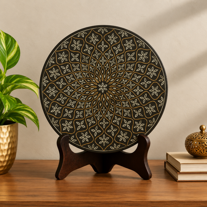 Handcrafted Bidri Decorative Plate with Pure Silver & Copper Wirework – 6 Inch thumbnail 3