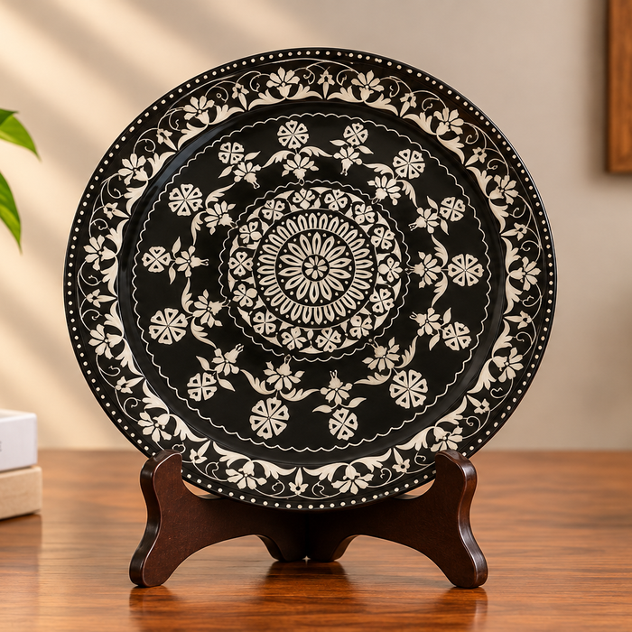 Handcrafted Bidri Mughal Series Decorative Plate with Pure Silver Star & Sheet Inlay – 8 Inch thumbnail 3