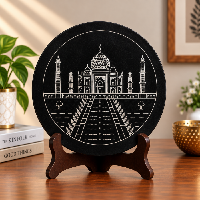 Bidri Taj Mahal Decorative Plate – Pure Silver Wire Inlay | 6 Inch thumbnail 2