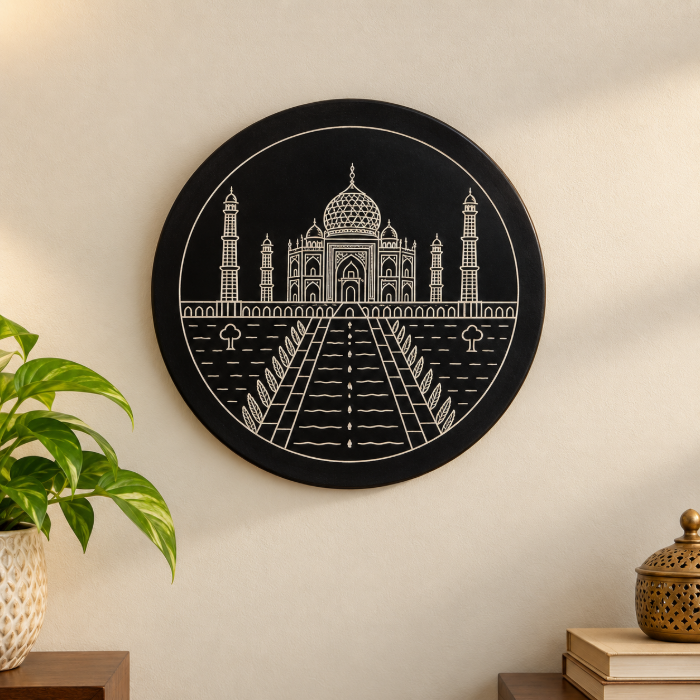 Bidri Taj Mahal Decorative Plate – Pure Silver Wire Inlay | 6 Inch thumbnail 3