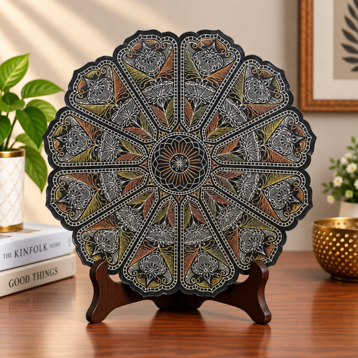 Bidri Decorative Plate – Pure Silver Wire Inlay Design | 8 Inch thumbnail 2