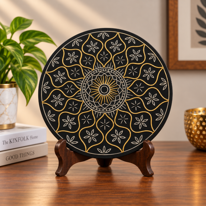Bidri Mughal Series Decorative Plate – Pure Silver & Brass Inlay | 4 Inch thumbnail 2