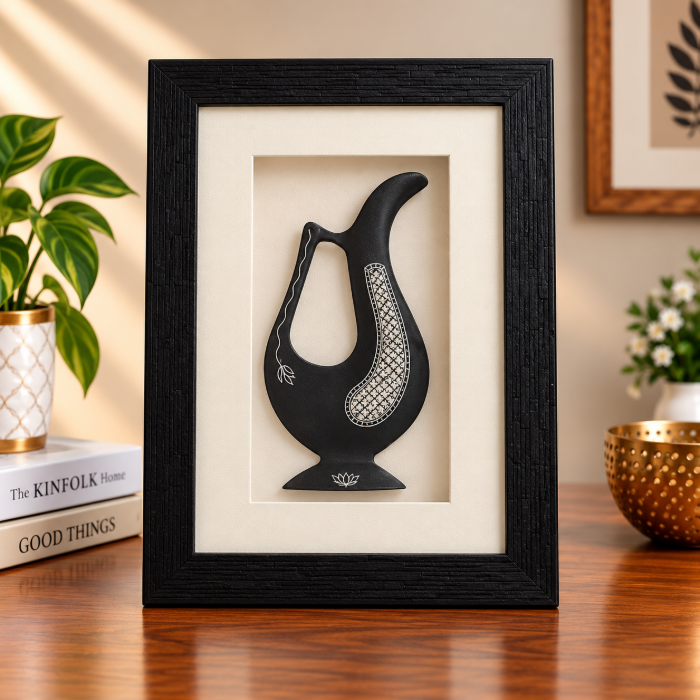 Bidri Jug Design Pure Silver Inlay Wall Hanging Frame Plate – 12 Inch thumbnail 2