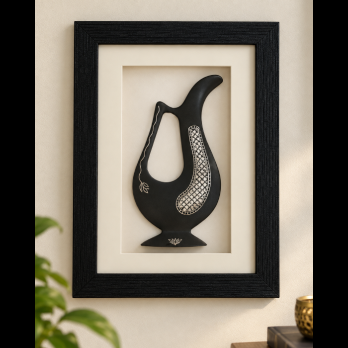Bidri Jug Design Pure Silver Inlay Wall Hanging Frame Plate – 12 Inch thumbnail 3