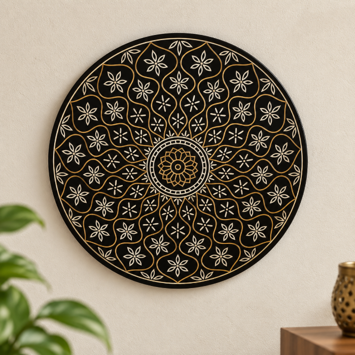 GI Tagged Bidri Silver Wire Inlay Mughal Design Decorative Plate – 6 Inch thumbnail 3