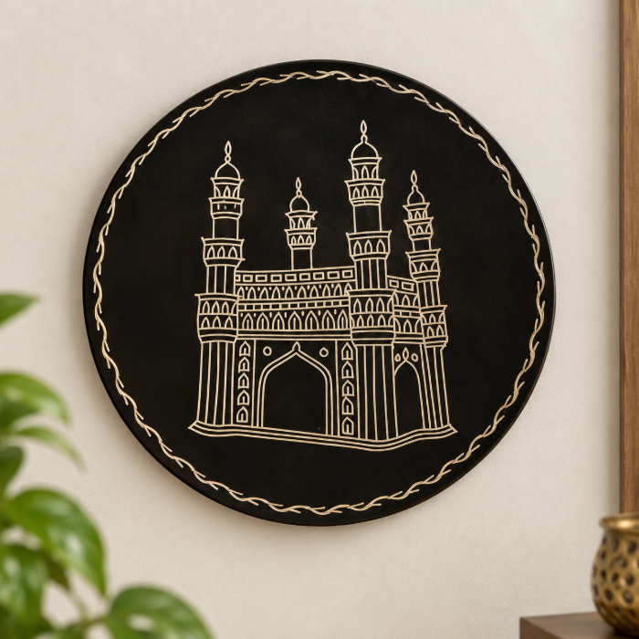 GI Tagged Bidri Pure Silver Wire Inlay Decorative Plate – 6 Inch thumbnail 3