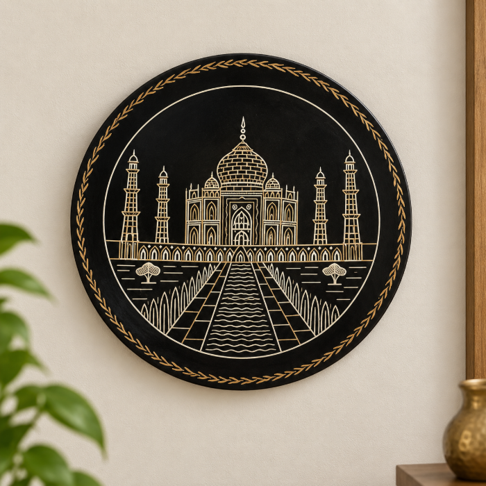 Bidri Taj Art Pure Silver Wire Inlay Decorative Plate – 8 Inch thumbnail 2