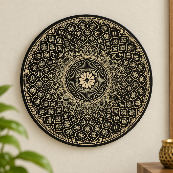 Bidri Mughal Design Silver & Copper Inlay Decorative Table Plate – 8 Inch thumbnail 3