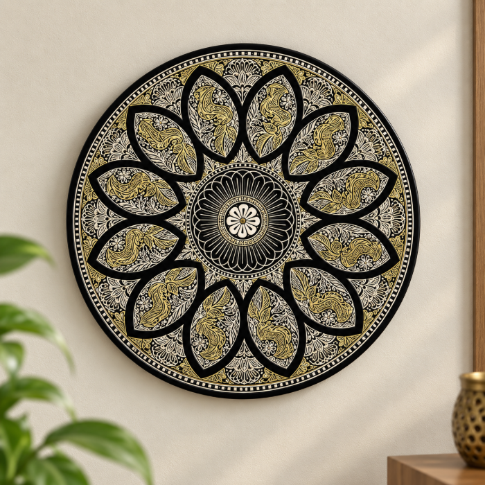 Bidri Mughal Design Pure Silver & Copper Inlay Decorative Plate – 8 Inch thumbnail 3