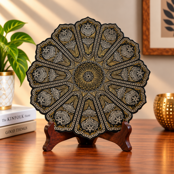 Bidri Decorative Mughal Plate – Pure Silver & Copper Wire Inlay | 8 Inch thumbnail 2