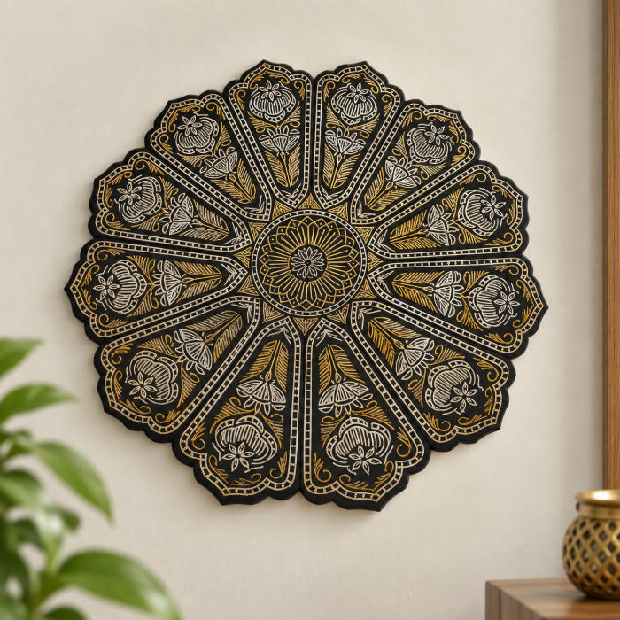 Bidri Decorative Mughal Plate – Pure Silver & Copper Wire Inlay | 8 Inch thumbnail 3